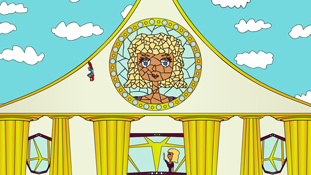 Pristine Christine showing how disgusted she is at the parrot from the animated cartoon series Pancake Paradise!