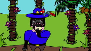 Officer Estevez eating an ice cream sandwich from the animated cartoon series Pancake Paradise!