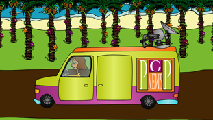 Chicken Patty driving her PcP News van from the animated cartoon series Pancake Paradise!