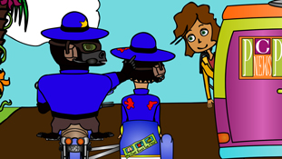 Chicken Patty paying attention to where she is driving a screenshot from the animated cartoon series Pancake Paradise!