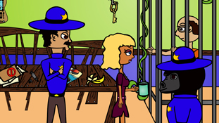 Pristine Christine taunting Miserable Marv while he's in jail from the animated cartoon series Pancake Paradise!