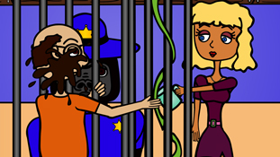 Pristine Christine throwing coffee in Miserable Marv's face to show that she really likes him a screenshot from the animated cartoon series Pancake Paradise!