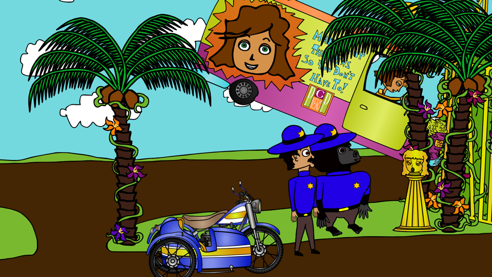 Chicken Patty forgetting how to use her brakes a screenshot from the animated cartoon series Pancake Paradise!