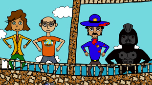 Chicken Patty, Miserable Marv, Frank Frank, And Officer Estevez hopefully not pooping off the other side of the boat a screenshot from the animated cartoon series Pancake Paradise!