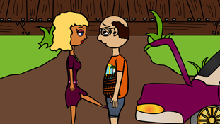 Pristine Christine assuming that Miserable Marv is never going to use his balls a screenshot from the animated cartoon series Pancake Paradise!