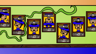 It's no surprise of who always wins sheriff of the month in Pancake Paradise a screenshot from the animated cartoon series Pancake Paradise!